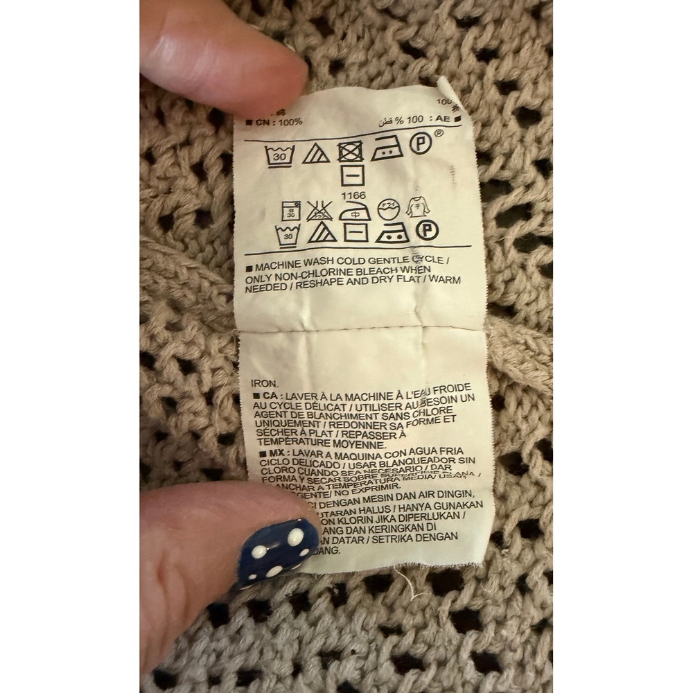 Old Navy Womens XXL Tan Cotton Open Knit Pointelle V-Neck Sweater Long Sleeve - Picture 5 of 6